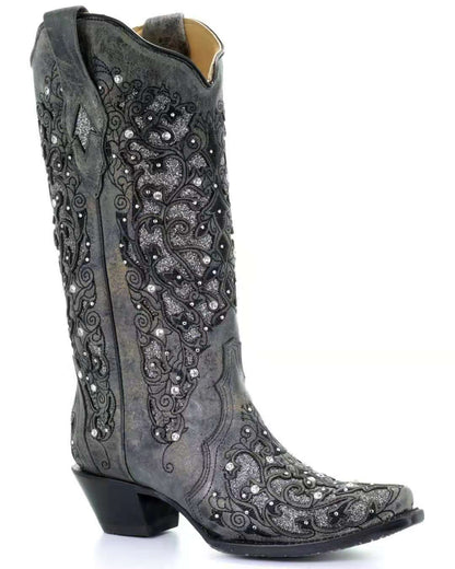 Super Stylish Embroidered Solid Thick Heel Cowgirl Boots