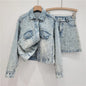Pearl Studded Denim Jacket & Skirt Set – Vintage Glam Remix