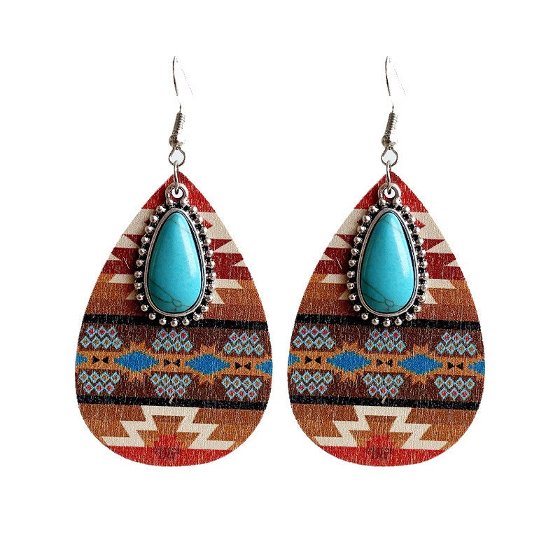 Women's  Ethnic Earrings with Turquoise Tear Drop