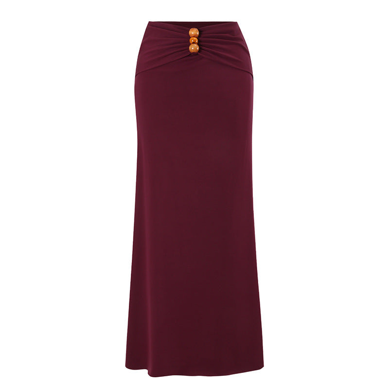 Bordeaux Luxe Ruched Swimsuit & Skirt Set
