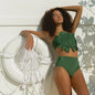 Botanical Bandeau Floral Appliqué High-Waist Bikini