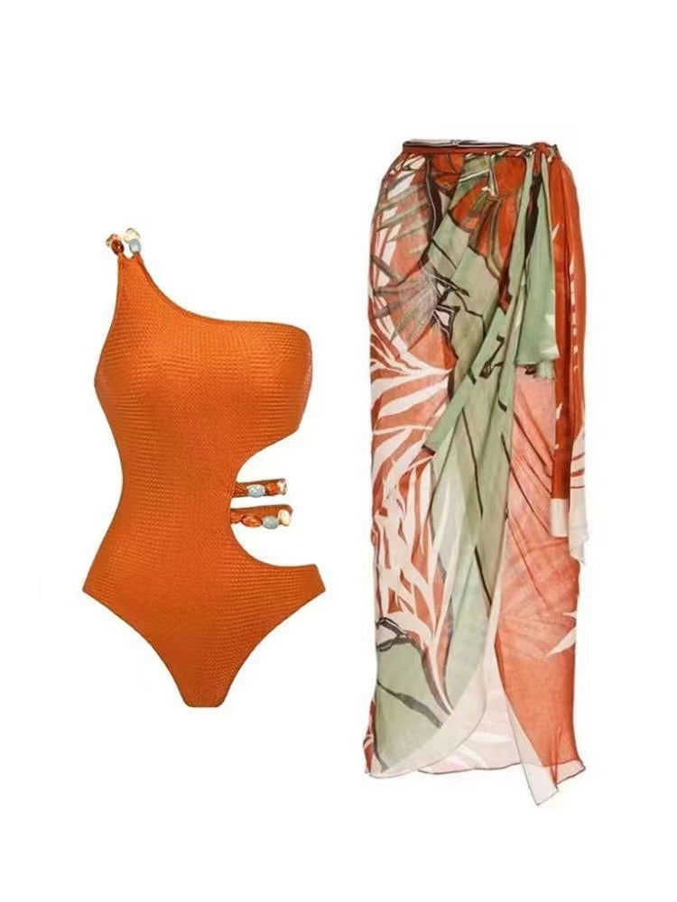Terracotta Luxe Swim Set – Asymmetrical Bikini & One-Shoulder Monokini Options with She