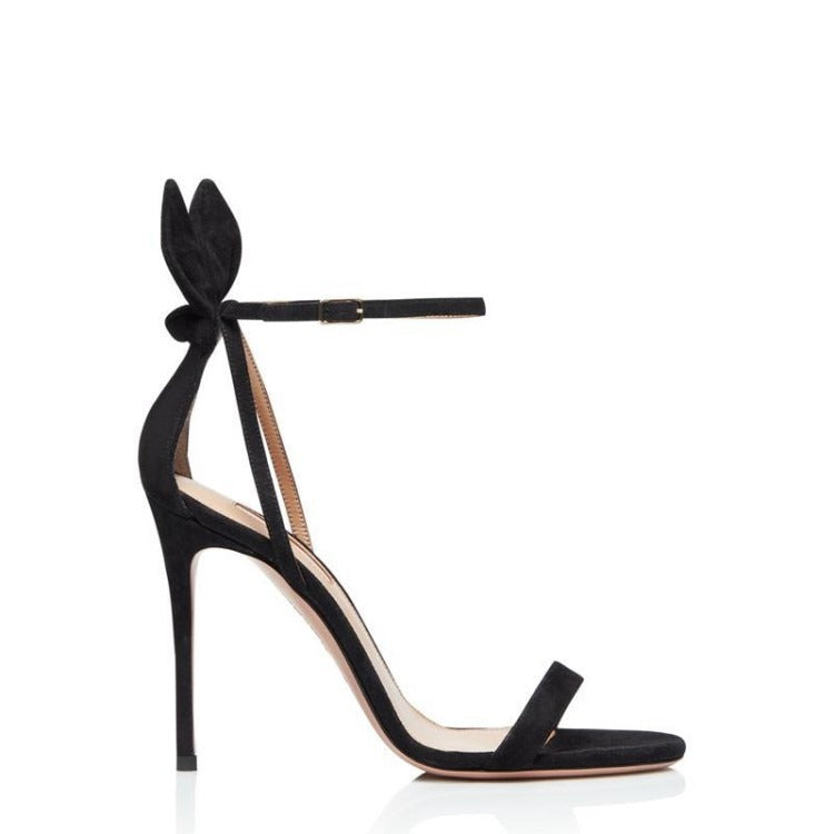 Bow Back Ankle Strap Stiletto Sandals