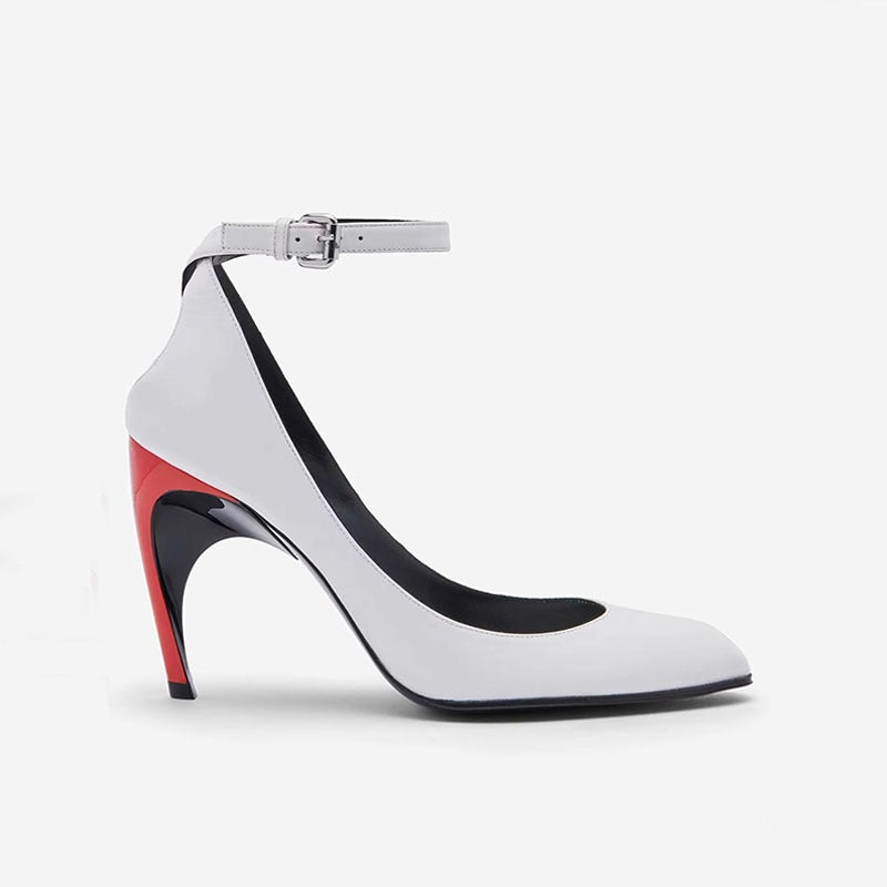 Aria Sculptural Ankle-Strap Pointed-Toe Leather Pumps
