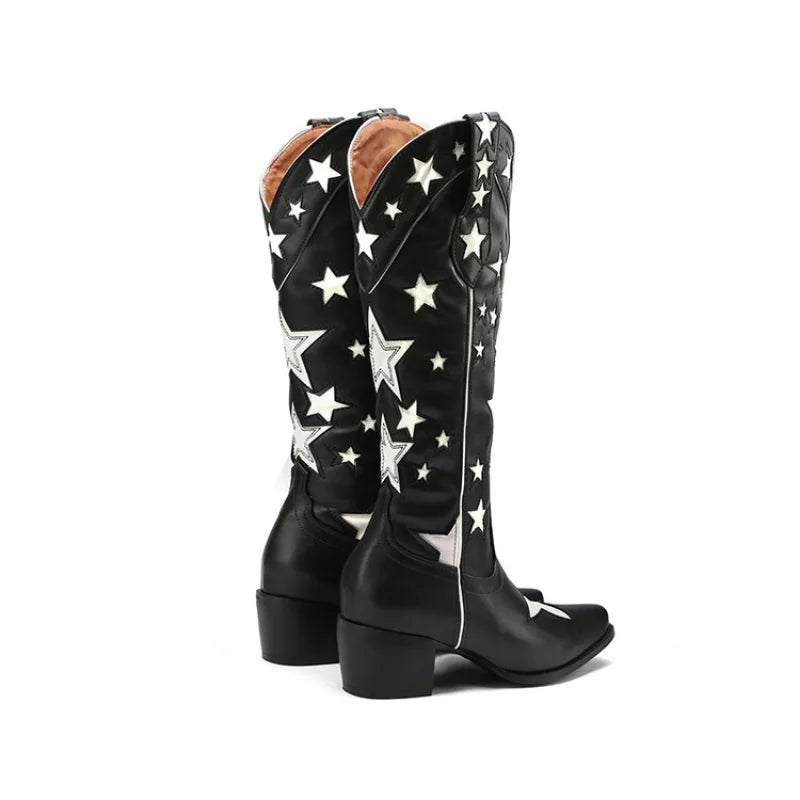 Starlight Rodeo Western Boots – Black with White Stars