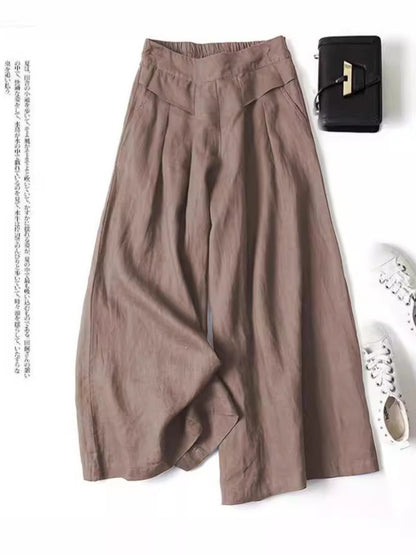 Luxurious Cotton &  Linen Wide Leg High Waisted Loose Pants with , Comes in Multiple  Colors.