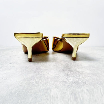 “Liquid Gold” Mirror Metallic Pointed-Toe V-Mule Flats