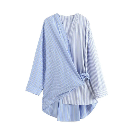 Azure Strata Asymmetrical Wrap Blouse