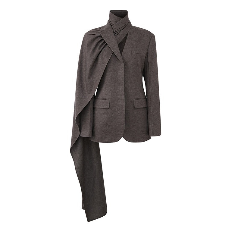 Versatile Casual Suit Jacket with Scarf Collar.