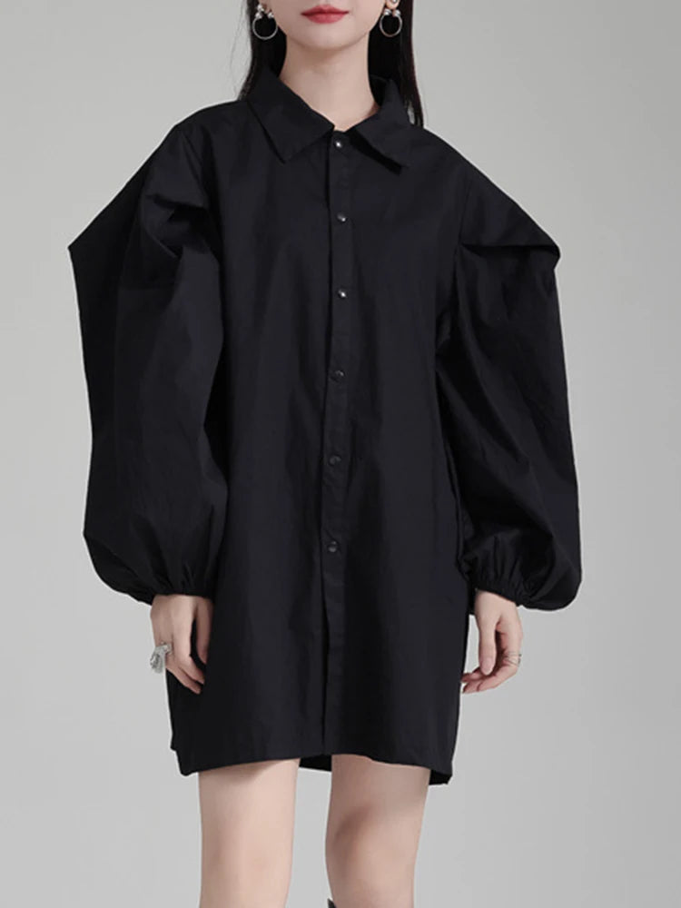 Stylish Shirt Dress for Women With Oversized Tie and Puff Sleeves, Available in Black and White