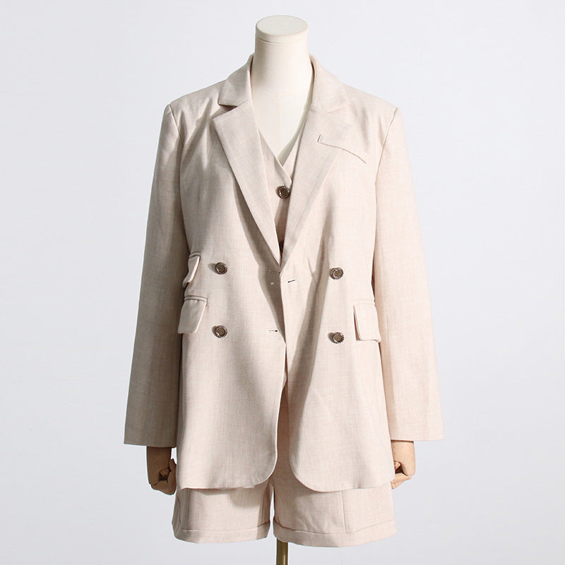 Beige Tailored  Three-Piece Shorts Suit – Sleek, Sharp & Summer-Ready