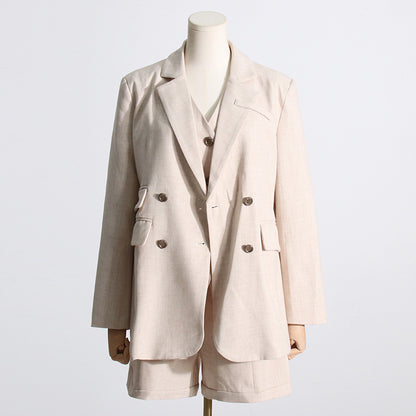 Beige Tailored  Three-Piece Shorts Suit – Sleek, Sharp & Summer-Ready