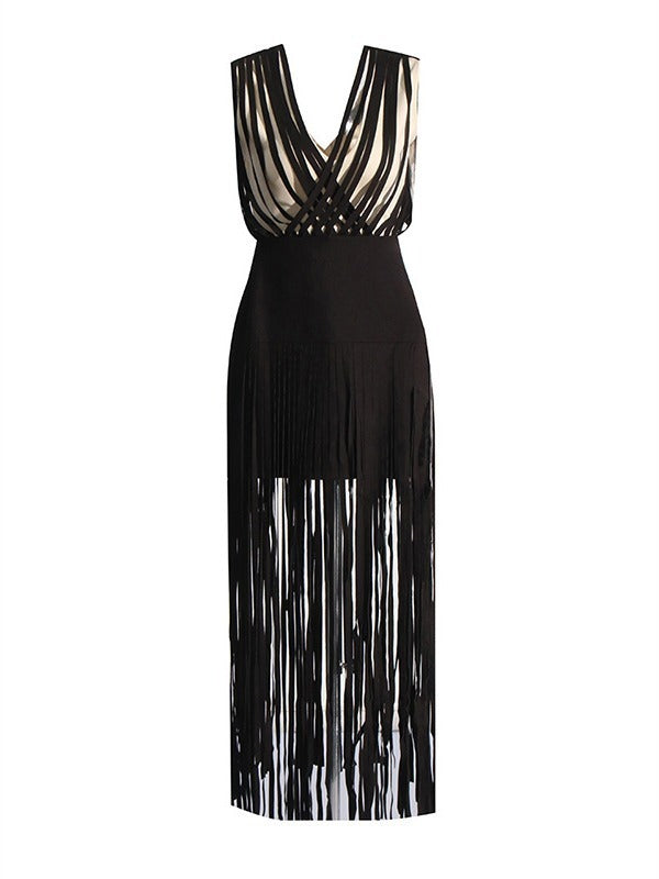 Flirty & Fun Deep V-neck Bandage Dress With Tussles