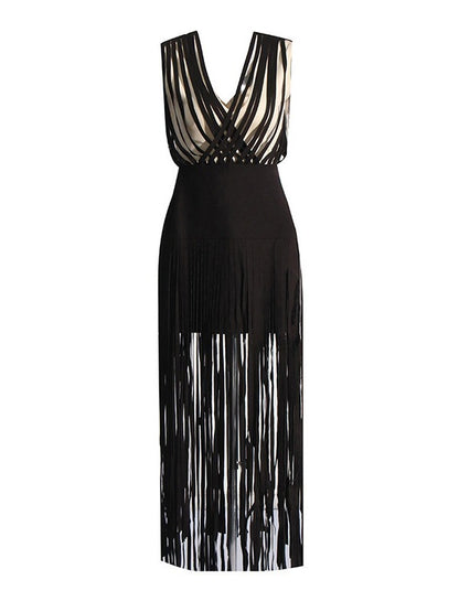 Flirty & Fun Deep V-neck Bandage Dress With Tussles