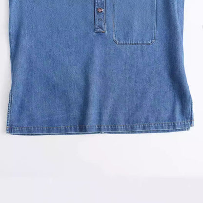 Denim Two-Piece Set: Pullover Shirt & Wide-Leg Wide-Leg Pants