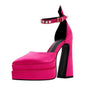 Glam Luxe Satin Platform Heels with Rhinestone Ankle Strap