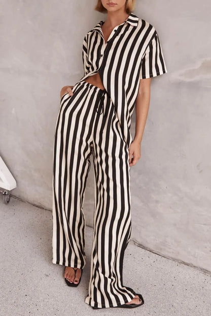 Black & White Vertical Stripe Two‐Piece Lounge Set