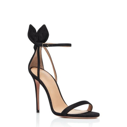 Bow Back Ankle Strap Stiletto Sandals