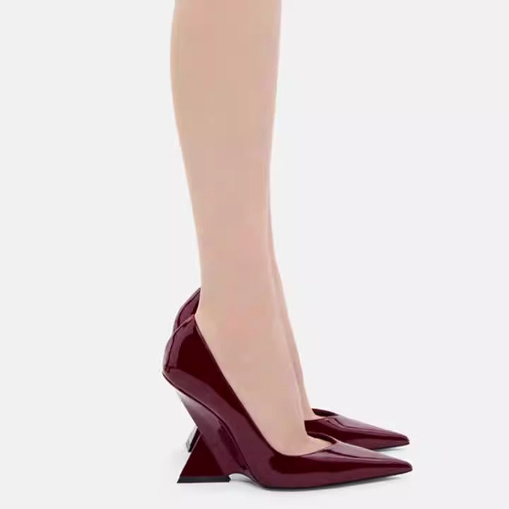 Ultra High Heels, Pointed Toe, Patent Leather Wedge Shoes