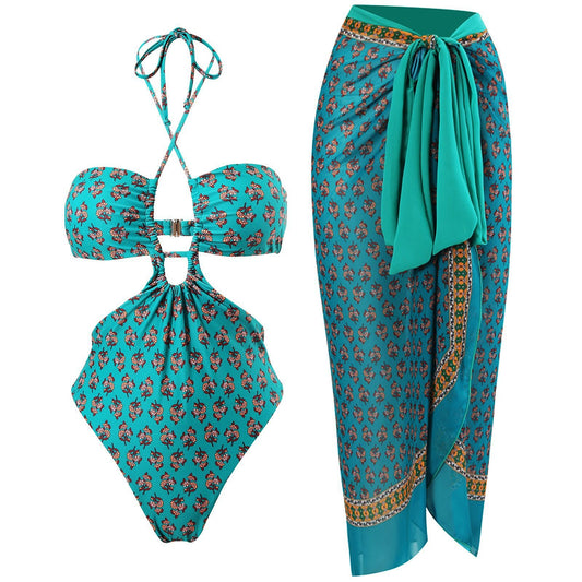 Stylish One Piece Print Pattern Swimsuits Paired with Matching Print Sarong in  Multiple Designs