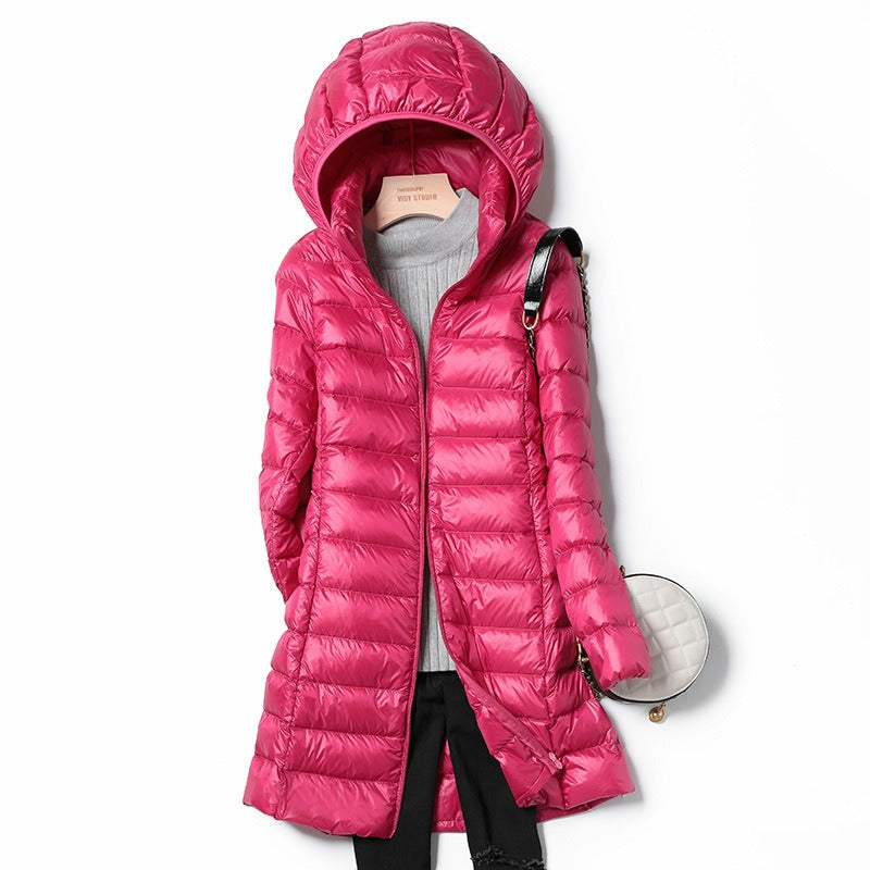 High Quality Lightweight Women's  Down  Puffer Jacket With a Detachable Hood, Packable.