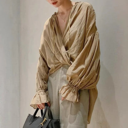 Wrap Around Women's  Casual  Long Sleeve Shirt