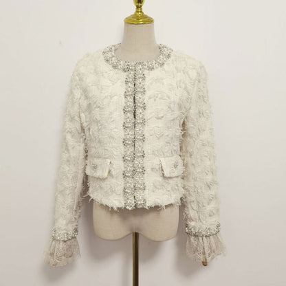 Double-sided Wool Short Jacket with Diamond Beads