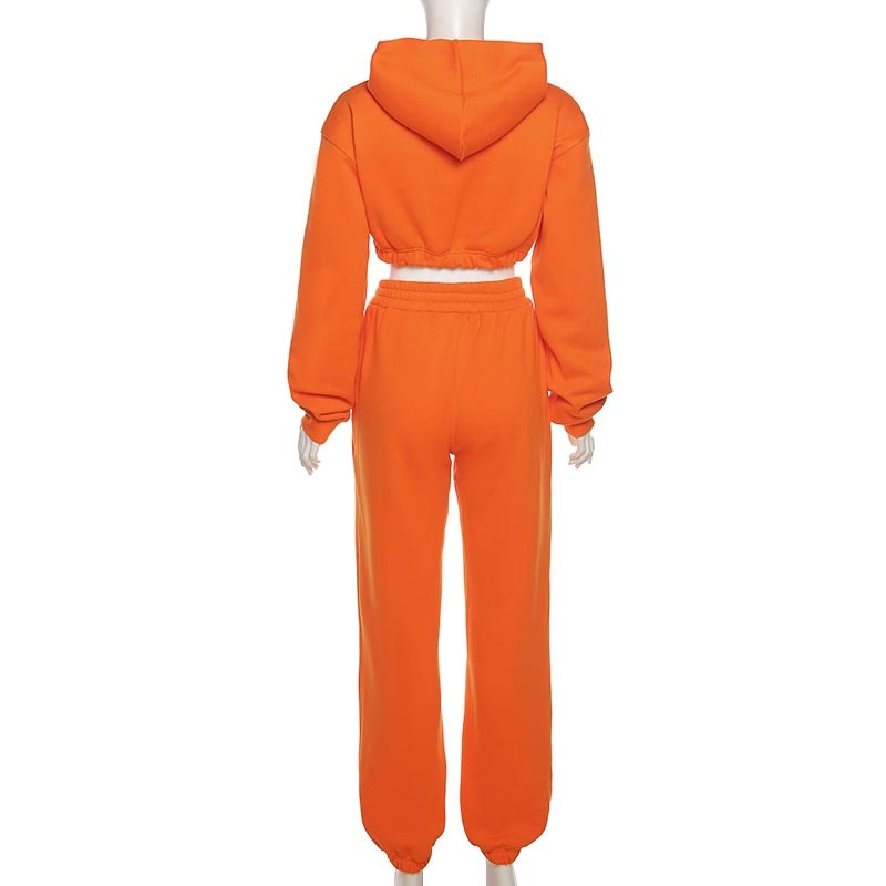 Women's Chic Set of Matching Cropped Hooded Sweatshirt and Sweatpants in Multiple Colors