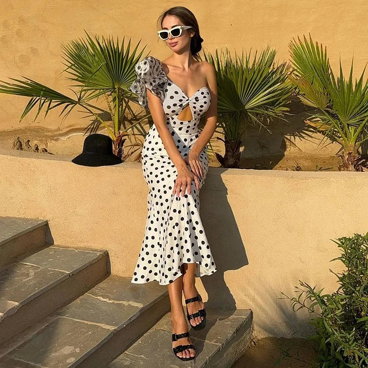 Retro Glam Polka Dot Swimsuit & Skirt Set