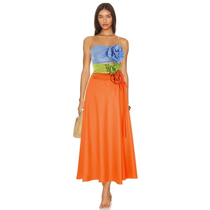 Floral Bloom One Shoulder Swimsuit & Sarong Set – Tropical Orange