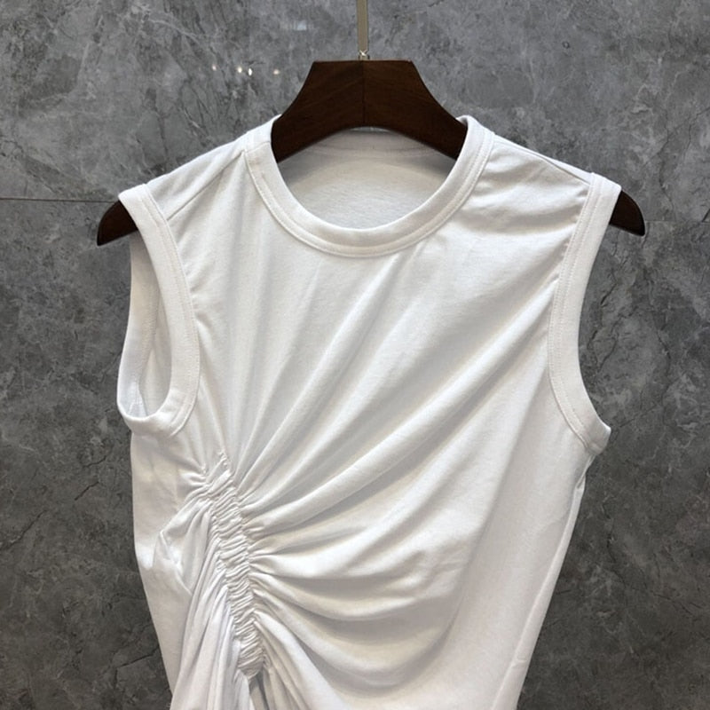 Asymmetrical Ruched Side-Drawstring Sleeveless Top