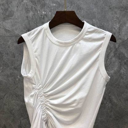 Asymmetrical Ruched Side-Drawstring Sleeveless Top