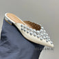 Aurora Silver-Studded Pointed-Toe Mule Flats