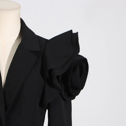 Stylish Slim Fitting Black Blazer With 3D Flower Designer Details on Sleeves