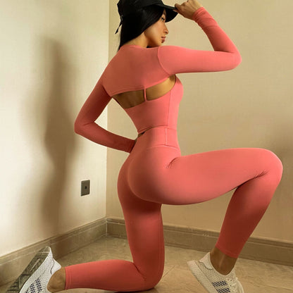 Long Sleeves Yoga Suit,  Three Piece Sports Suit,  Separate Leggings,  Camisole options  available,  Mutiple  Colors