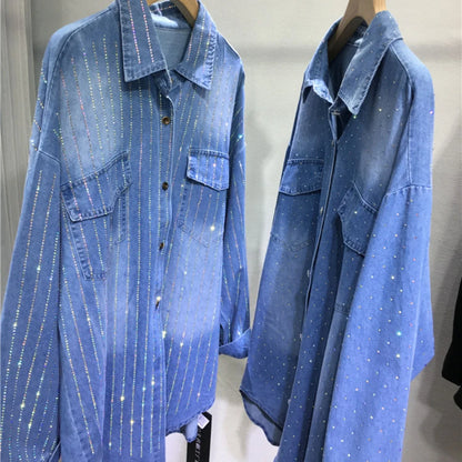 Sparkle-Striped Denim Utility Shirt