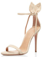 Bow Back Ankle Strap Stiletto Sandals