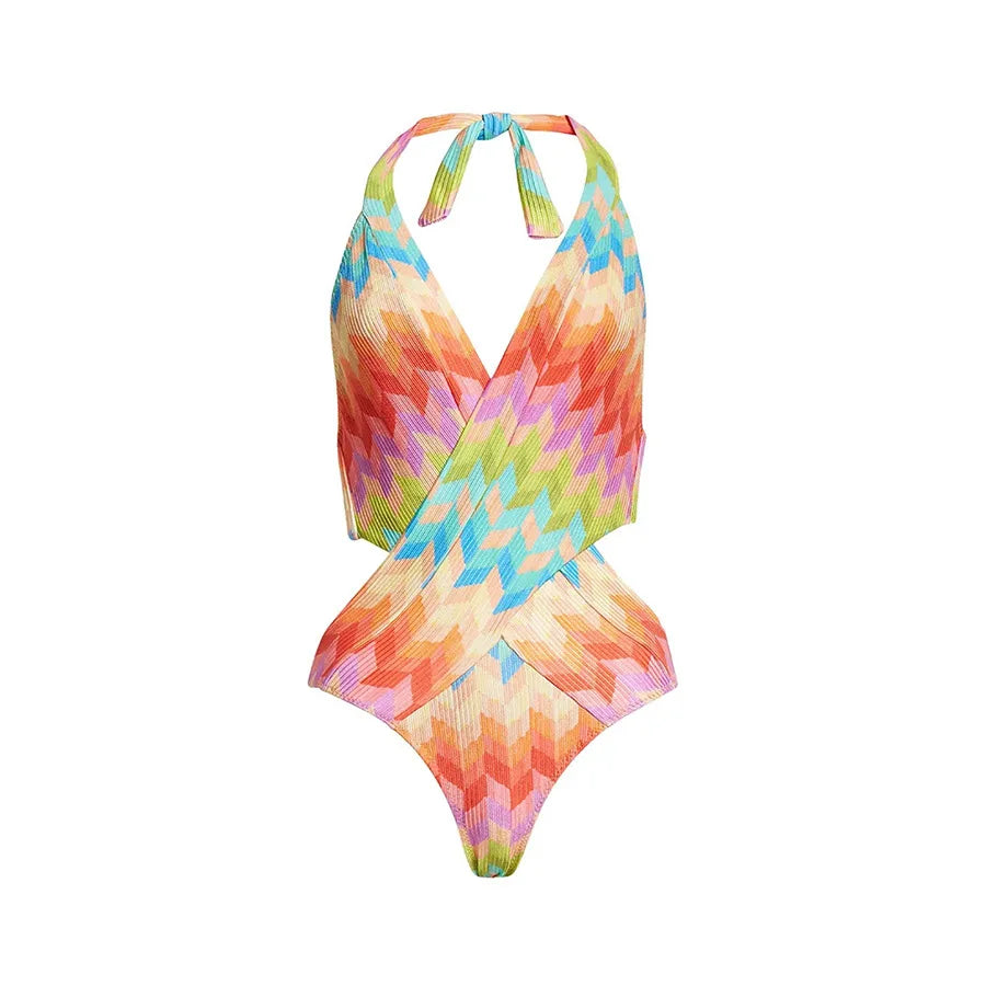 Tropical Mirage Cutout Swimsuit & Tassel Sarong Set