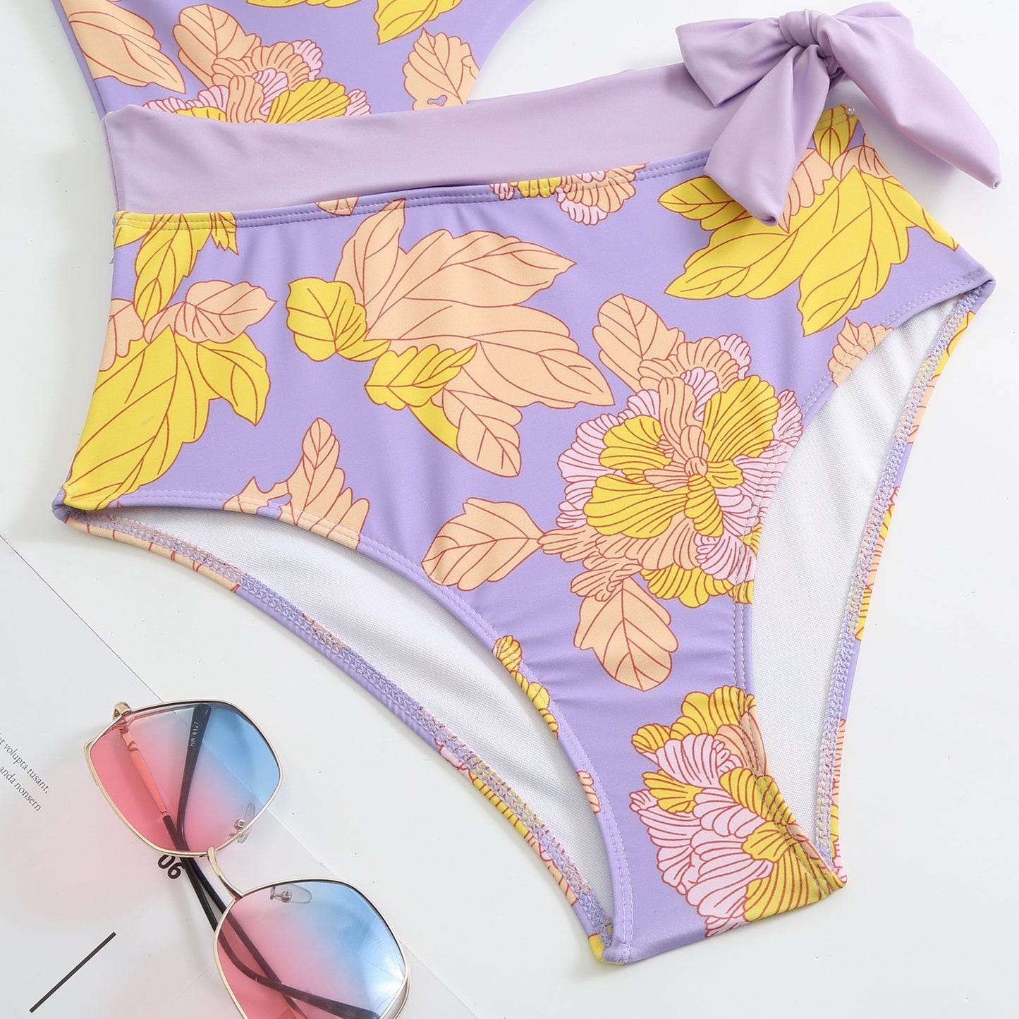 Lilac Bloom Cutout Swimsuit & Chiffon Sarong Set