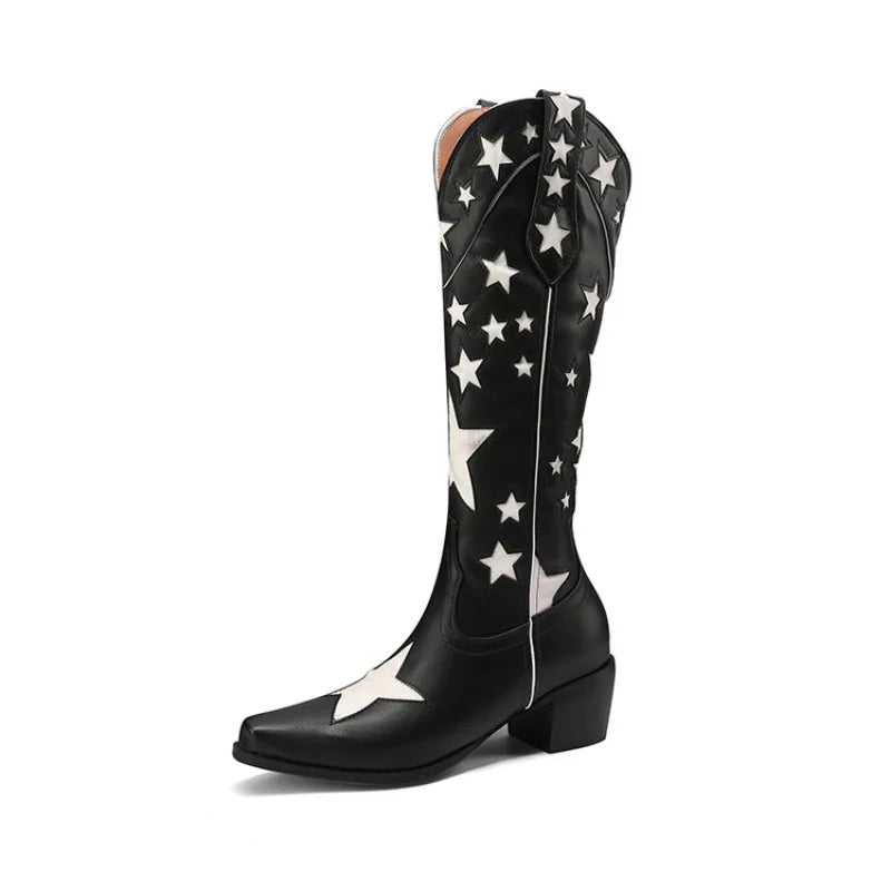 Starlight Rodeo Western Boots – Black with White Stars