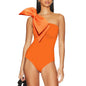 Tangerine Luxe One-Shoulder Swimsuit & Ruched Skirt Set
