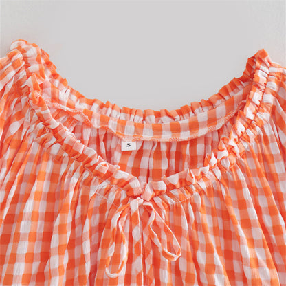 Orange Gingham Puff Sleeve Dress – Sun-Kissed & Effortless