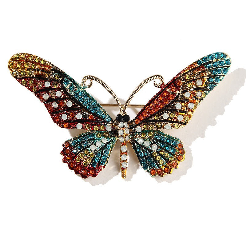 Minimalist  Butterfly Shaped Brooch Pin With Diamond Inlaid Enamel