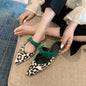 Leopard Bow-Embellished Pointed-Toe Mule Flats