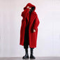 Fashionable Faux Lamb Wool Women's Long Coat with a Hood