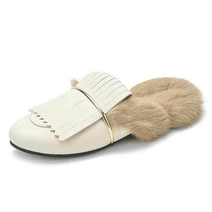 Furry Mules for Women Made With Rabbit Fur