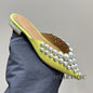 Aurora Silver-Studded Pointed-Toe Mule Flats