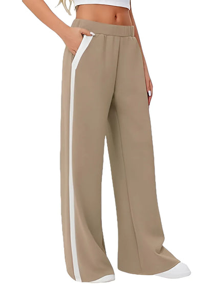 High-Waisted Wide-Leg Yoga Pants with Contrast Side Stripe