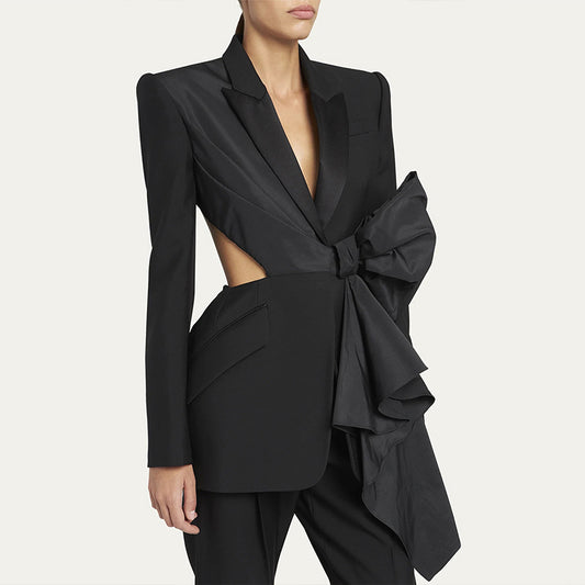 Sculptural Bow Detail Black Blazer – Where Power Meets Drama