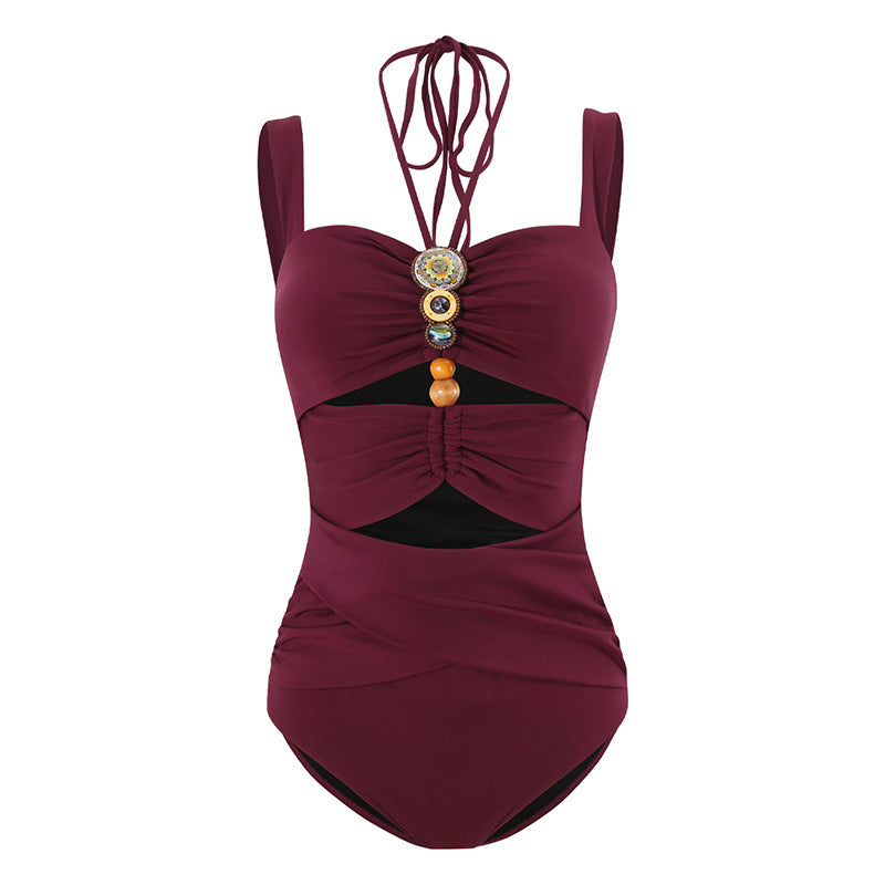 Bordeaux Luxe Ruched Swimsuit & Skirt Set
